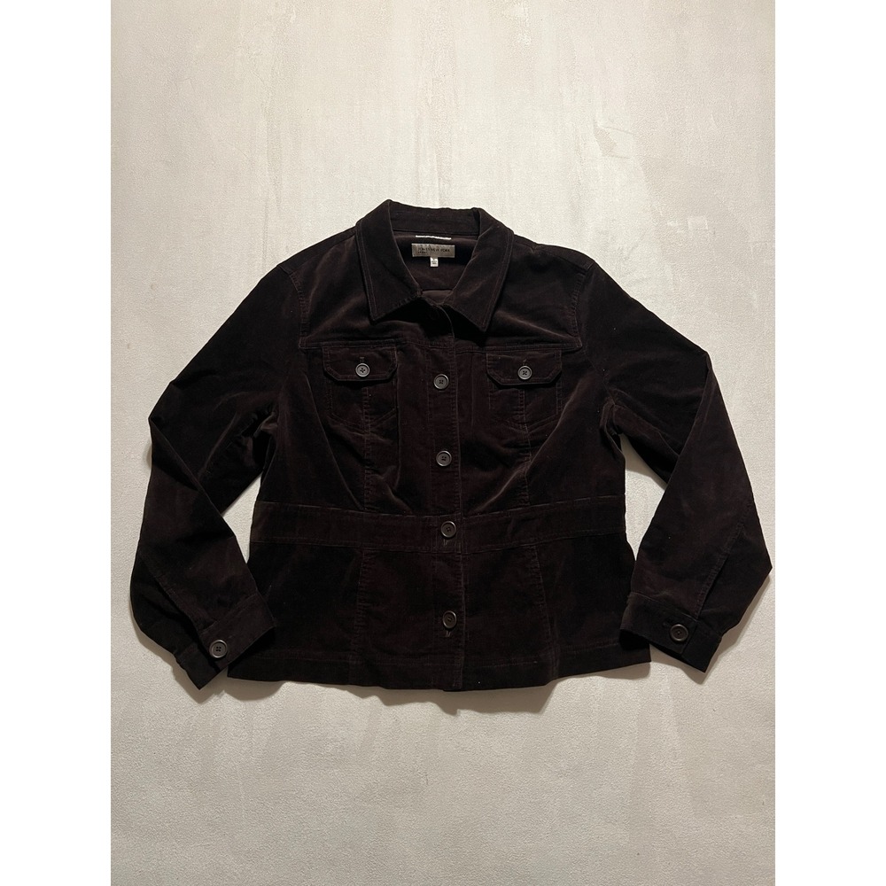Jones New York Sport Womens Stretch Corduroy Jacket Dark Brown XL Button Front